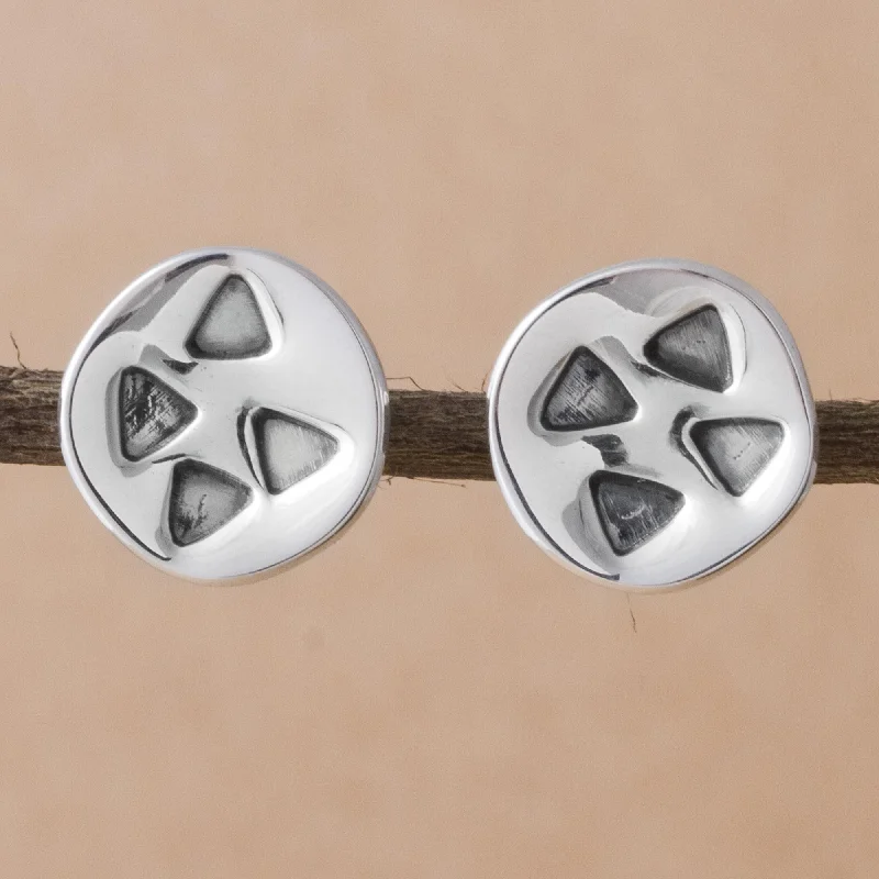 ---Modern Triangles Triangles on 925 Sterling Silver Button Earrings from Peru