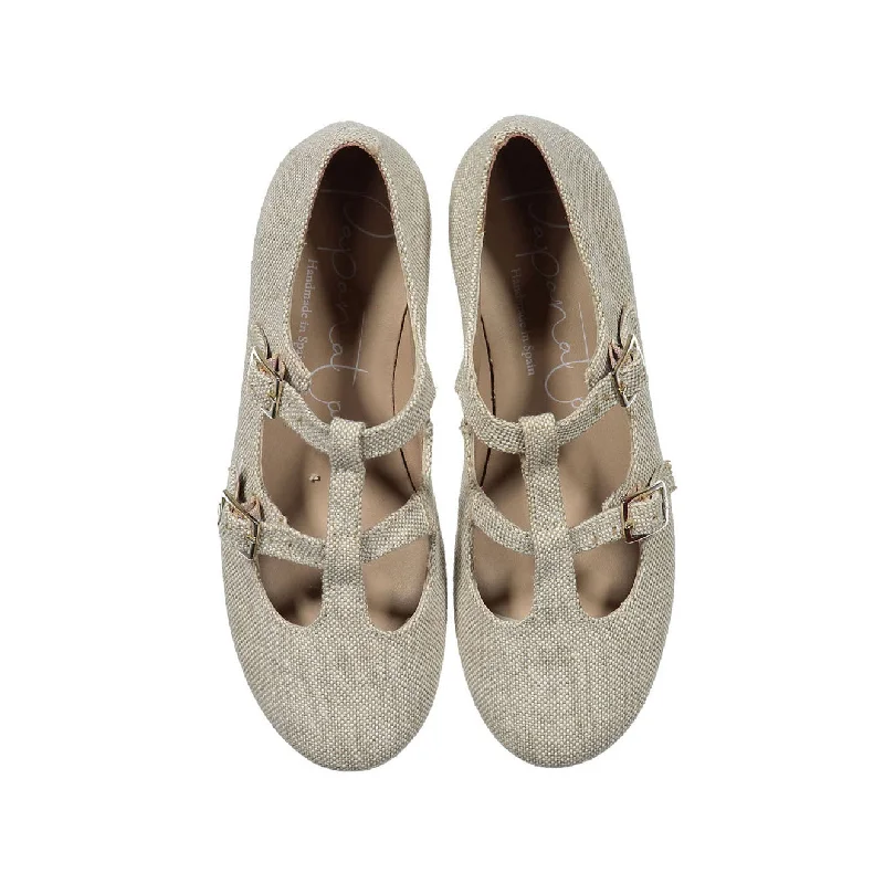 - Organic cotton dog bibsPapanatas Gold Linen Double T-Strap Flats