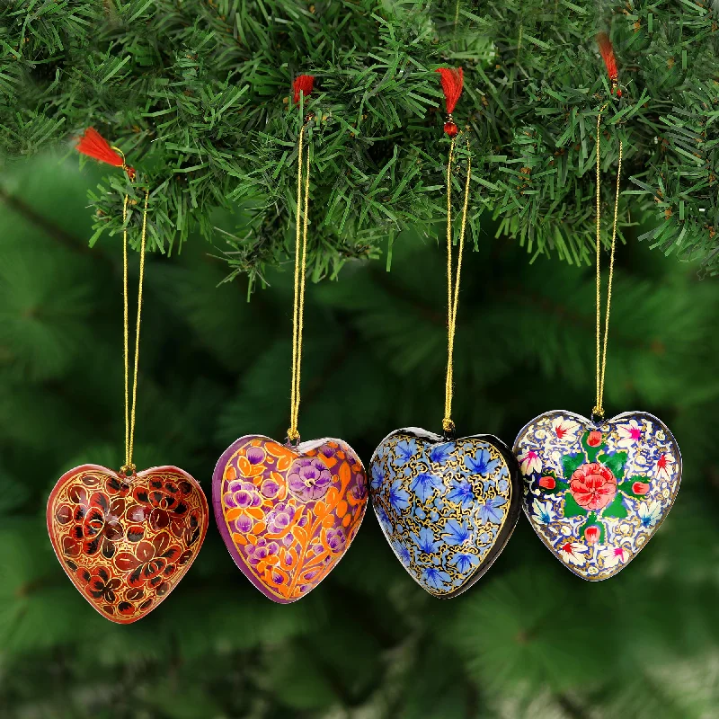 - Organic cotton dog bibsBouquet of Hearts 4 Artisan Crafted Papier Mache Ornaments Flower Hearts Set