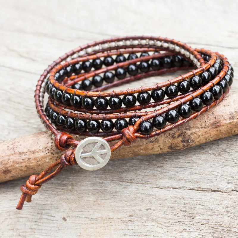 - Organic cotton dog bibsHill Tribe Boheme Onyx Beads on Brown Leather Wrap Bracelet from Thailand