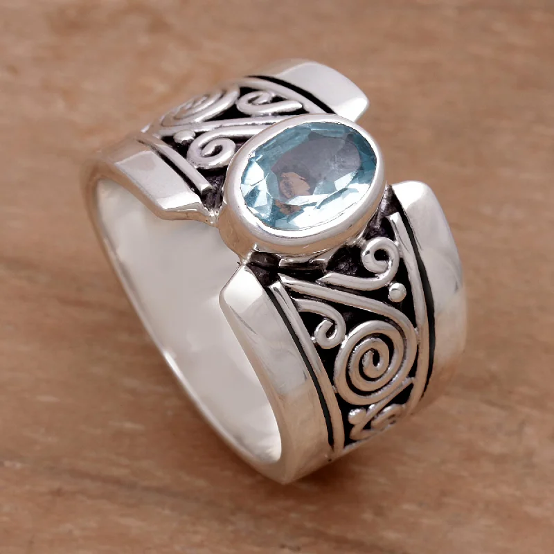 - Air box TSA certified check-inBlue Karma Artisan Crafted Sterling Silver Wide Ring with Blue Topaz