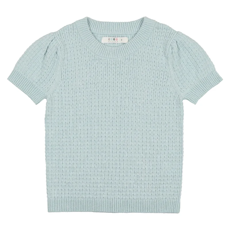 - Car dog seat beltCoco Blanc Pale Blue Short Sleeved Pointelle Girl Sweater