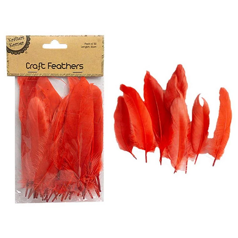 ---Craft Red Feathers, 50pk, 14cm