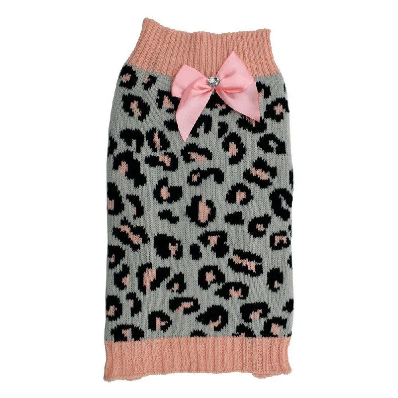 - Automatic induction pet water dispenserZeez Knitted Sweater with Bow - Small 27Cm - Grey/Pink Leopard