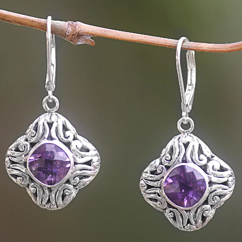 Pet ProductsSwirling Purple Amethyst and Sterling Silver Dangle Earrings from Indonesia