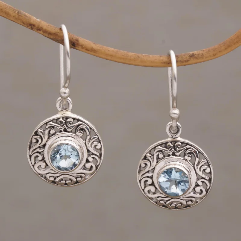 - Degradable pet feces bagDainty Shields Round Sterling Silver Earrings with Blue Topaz Gems