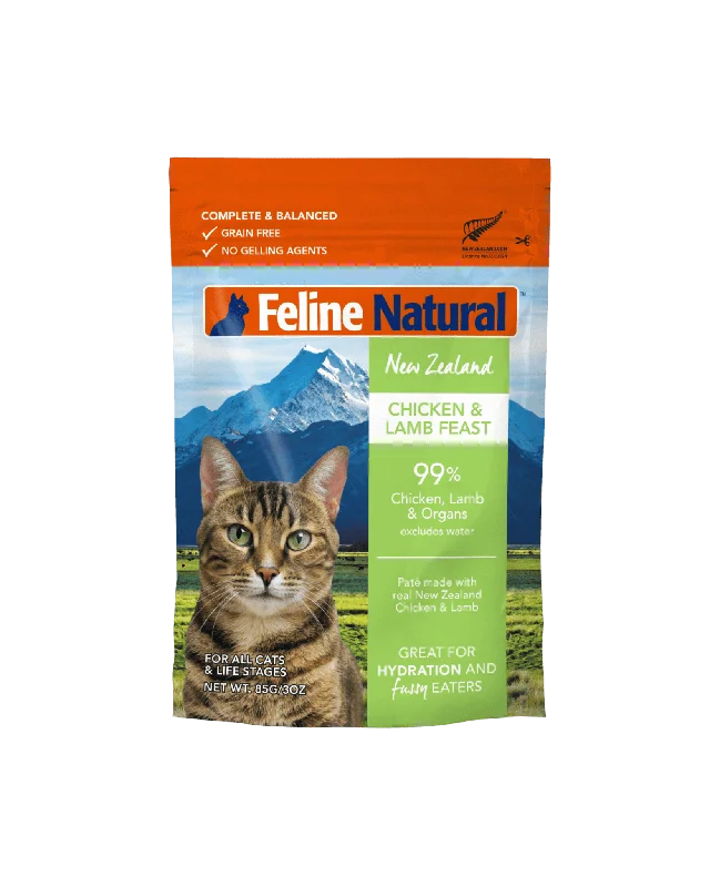    - High-fiber cat food  Feline Natural - Chicken & Lamb Pouches (Wet Cat Food)