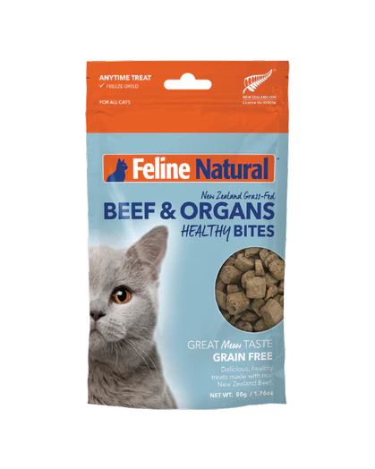    - Weight management cat food  Feline Natural - Beef & Organs Healthy Bites (Cat Treats)