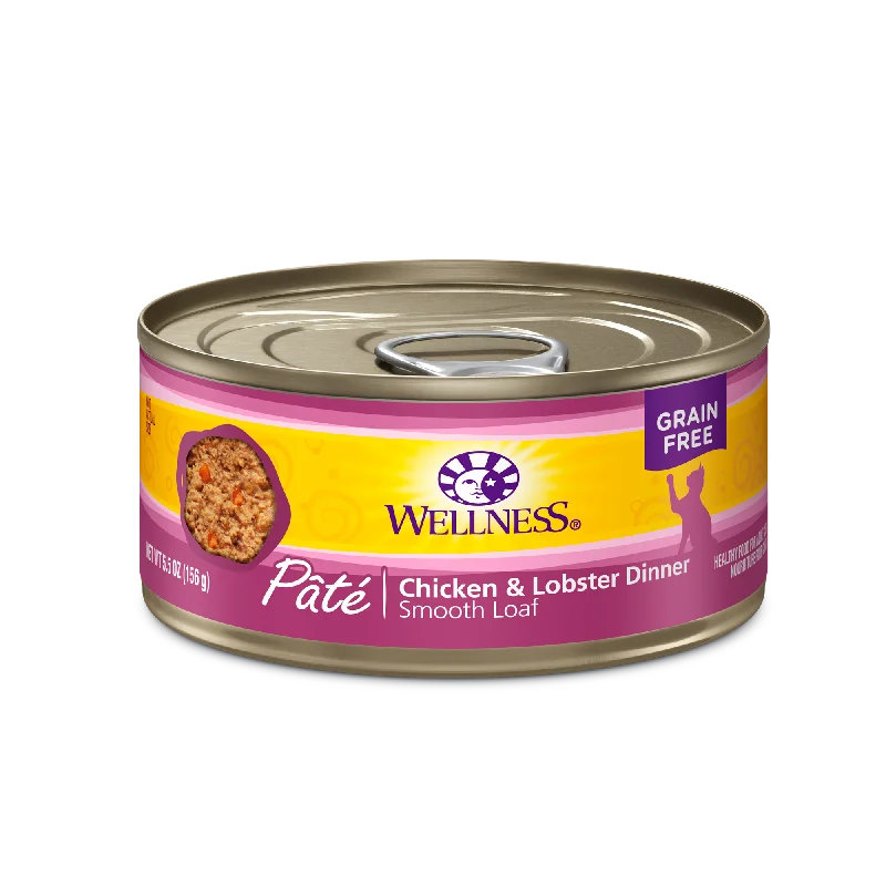    - Cat food for multi-cat households  Wellness Chicken Lobster Wet Cat 3 Oz