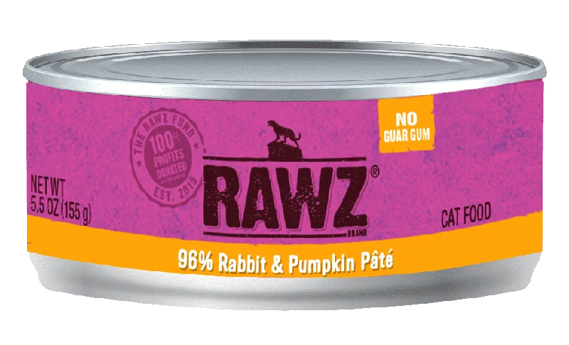    - Grain-free cat food recommendations  RAWZ - 96% Rabbit & Pumpkin Pate (Wet Cat Food)