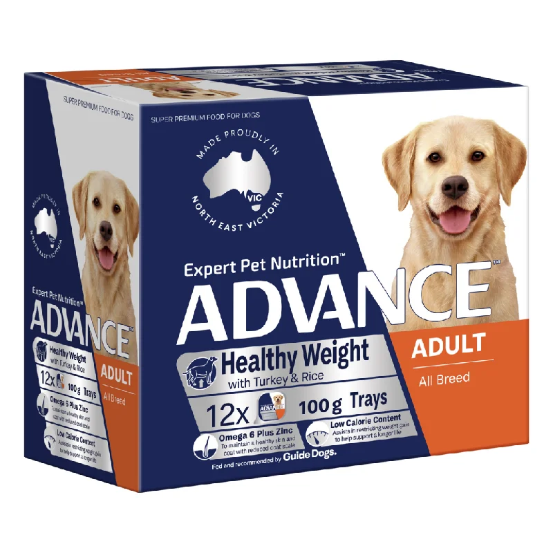 Dog FoodAdvance Dog Food Tray Adult Healthy Weight All Breed Turkey with Rice 12x100g