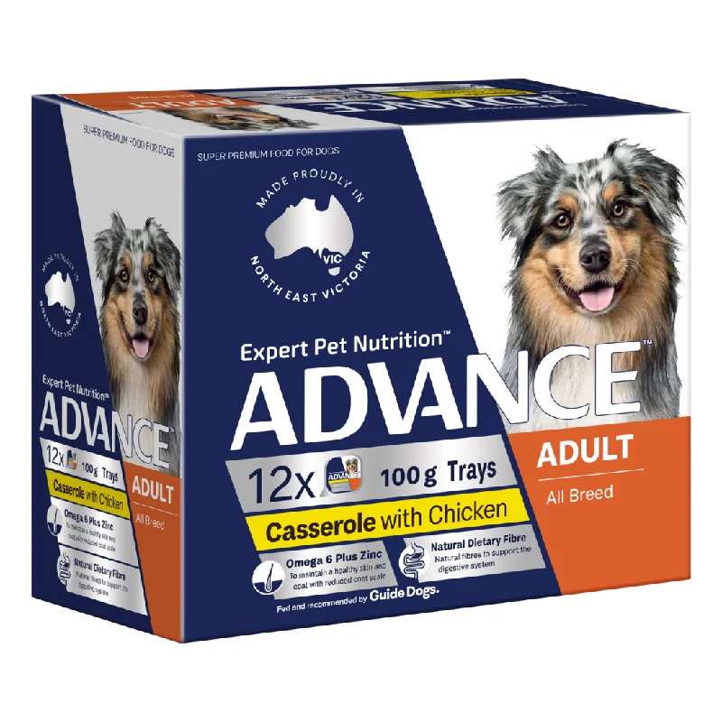 - High protein dog foodAdvance Dog Food Tray Adult All Breed Casserole with Chicken 12x100g